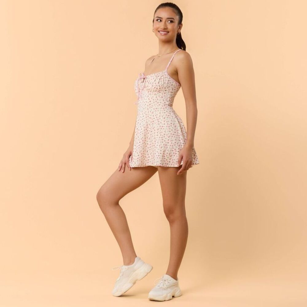 Blogilates -  Women's Tie Front Twirl Dress - Pink Fl Pink Floral - Picture 5 of 5